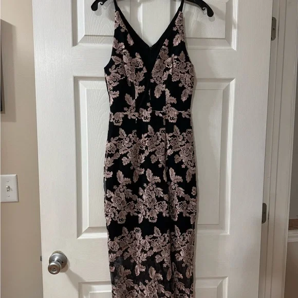 Xscape | Dresses | Xscape Black And Pink Sheath Midi Dress Spaghetti Strap  | Poshmark